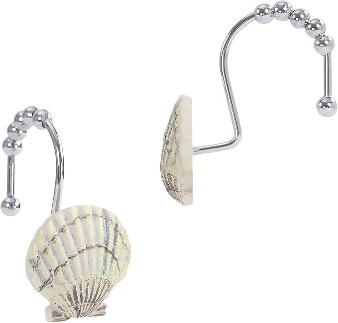 Coastal Seashell Shower Curtain Hooks, Under The Sea Beach Starfish Bathroom Shower Curtain Hooks Rust Proof, 5 Roller Ring Balls Decorative Shower Hooks for Shower Curtain, Set of 12 - ModernBath