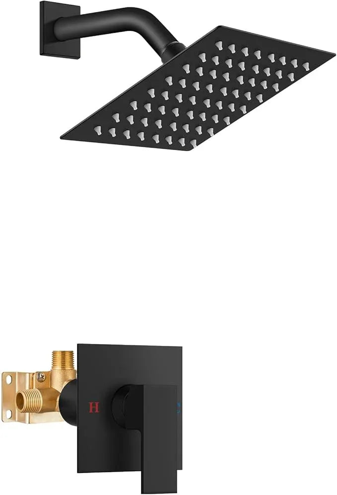 Airuida Shower Faucet Set Bathroom Rain Shower System SUS304 Stainless Steel Single Handle With Male Threads Rough-in Valve Shower Trim Kit 6 Inch Wall Mount Shower Head Matte Black - ModernBath