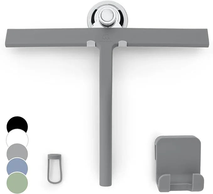GÜTEWERK Shower Squeegee for Glass Doors, Silicone Window Squeegee, Bathroom and Glass Cleaning - Gray - 11 Inch - ModernBath