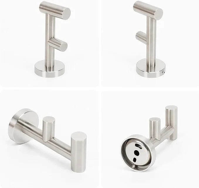 NearMoon Bathroom Double Towel Hook- SUS304 Stainless Steel Robe Towel Holder, Heavy Duty Double Coat Hook for Bathroom Livingroom Kitchen Wall Mounted (Brushed Nickel-F, 2 Pack) - ModernBath