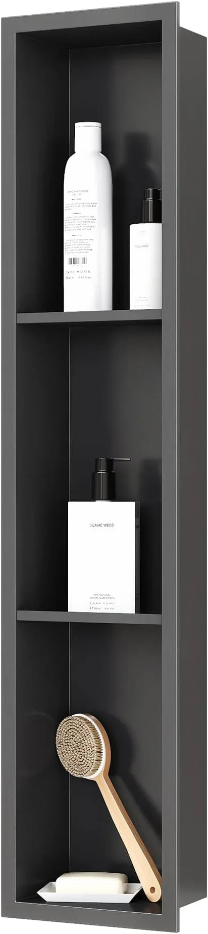 Qeke Stainless Steel Shower Niche 8" X 36", No Tile Needed Three-Tier Wall Niche, Recessed Shower Shelf for Bathroom Storage, Gun Metal - ModernBath