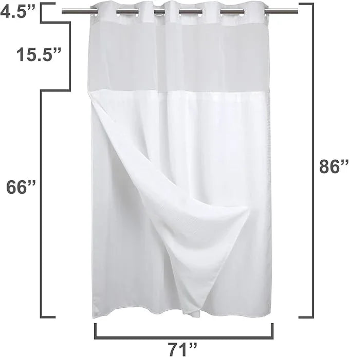 River Dream Extra Long Shower Curtains No Hooks Waffle Weave Shower Curtain with Snap in Liner - 71W x 86H,Hotel Grade,Spa Like Bath Curtain,White - ModernBath