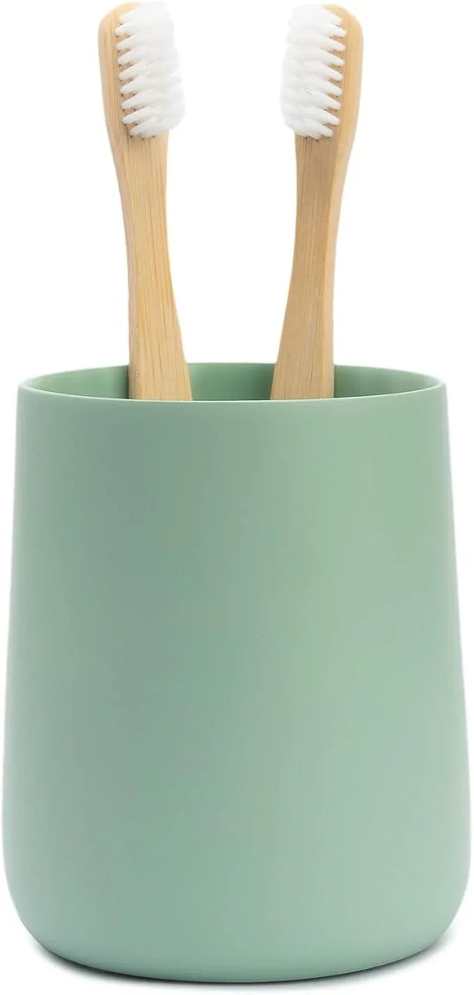 Yew Design Matte Sage Green Toothbrush and Toothpaste Holder and Cup for Bathroom Vanity and Countertop, Round Organizer for Electric Toothbrushes, Floss, Razors, Cotton, and Mouthwash - ModernBath