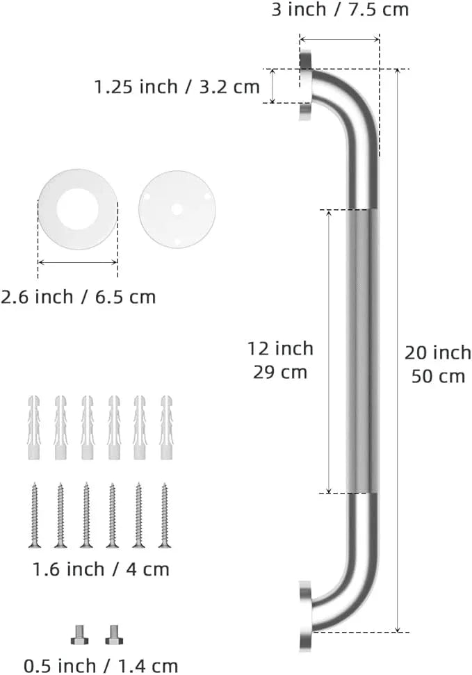 20 Inch Anti Slip Shower Grab Bar, Munzong Stainless Steel Bathroom Grab Bar, Satin Brushed Nickel Knurled Bathroom Balance Bar,Safety Hand Rail Support Handicap Elderly Senior Assist Bath Handle - ModernBath