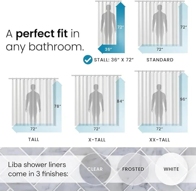 LiBa Bathroom Shower Curtain - Waterproof Plastic Shower Curtain Premium PEVA Non-Toxic with Rust Proof Grommets White 8G Bathroom Accessories 36x72 - ModernBath