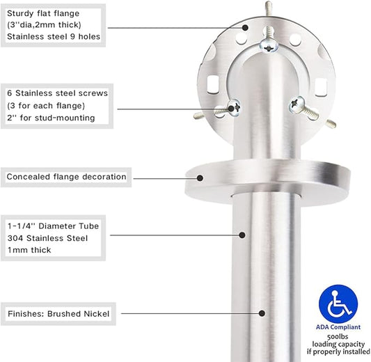 Stainless Steel Bathroom Safety Shower Grab Bar, Anti Slip Bathtubs Grab Bars,Toilet Assist Saft Handle Handrail ADA Compliant 500lbs for Handicap Elderly Senior (Brushed, 12 Inches)