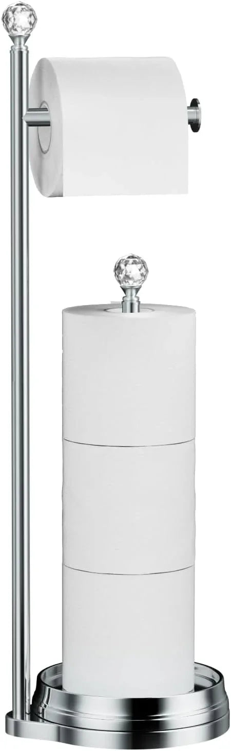 Toilet Paper Holder for Bathroom, Heavy Weighted Metal Free Standing Toilet Paper Holder Stand with Crystal Ball, Toilet Paper Roll Stand for Bathroom Accessories - ModernBath