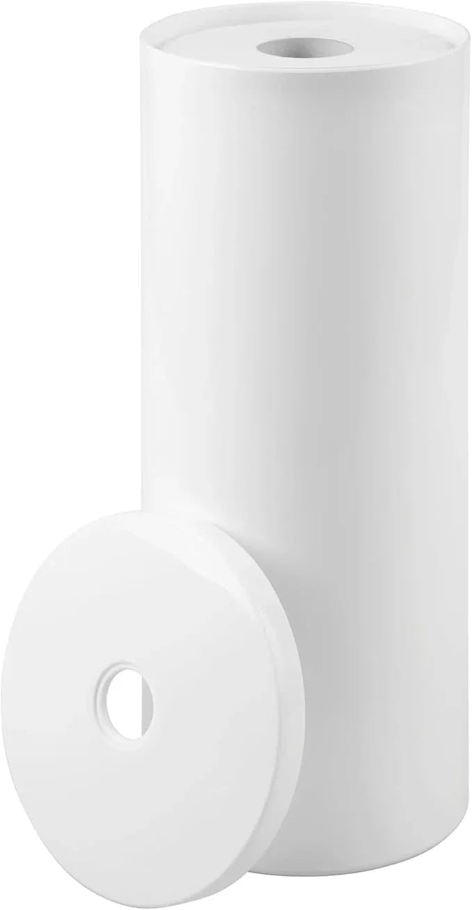 iDesign Freestanding Toilet Paper Canister with Lid for 3 Extra Rolls, White, Made in USA - ModernBath
