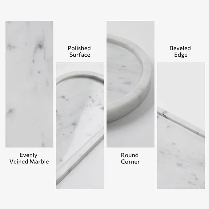 Faticdorr Carrara White Marble Tray, 2 Pcs, Marble Vcnity Tray, Bathroom, Decor for Trinket Perfume Jewelry Candle, 12 Inch Oval - ModernBath