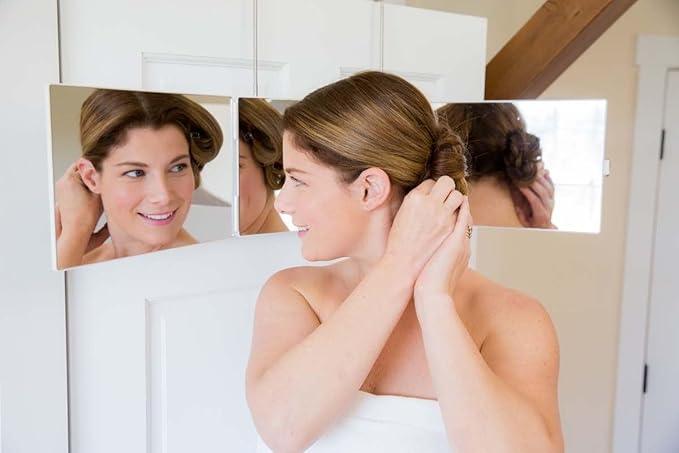 Floxsee Portable Tri-Fold Mirror Home/Travel (White) 3 Way Mirror Hair, Makeup, Back of Head, Coloring, Styling, Cutting, Gifts for Men/Women - ModernBath