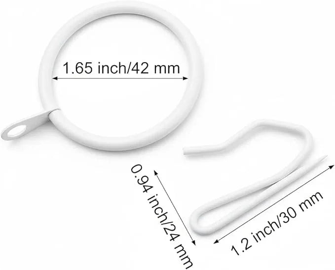 Hotop 30 Pcs Metal Drapery Curtain Rings 0.98/1.26/1.65 inch Interior Diameter and 30 Pcs Hanging Curtain Drapery Pin Hooks for Window Door Shower (White,42mm) - ModernBath