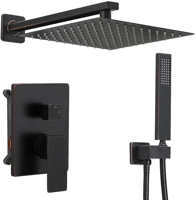 annazom Oil Rubbed Bronze rain Shower Faucet Set Shower System 10 Inches Square Shower Head with Handheld, Waterfall Showerhead, All Metal Shower Faucet Trim Repair Kits (Contain Shower Valve) - ModernBath
