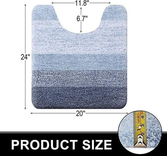 OLANLY Luxury Toilet Rugs U-Shaped 24x20, Extra Soft and Absorbent Microfiber Bathroom Rugs, Non-Slip Plush Shaggy Bath Mat, Machine Wash Dry, Contour Bathroom Mats for Toilet Base, Blue - ModernBath