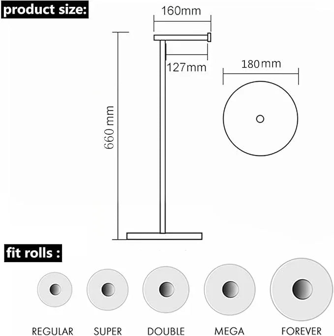 Toilet Paper Holder Stand with Weighted Natural Marble Base, Bathroom Free Standing Toilet Paper Roll Holder with Reserve, Standing Toilet Tissue Holder with Storage (Black, Basic Model) - ModernBath