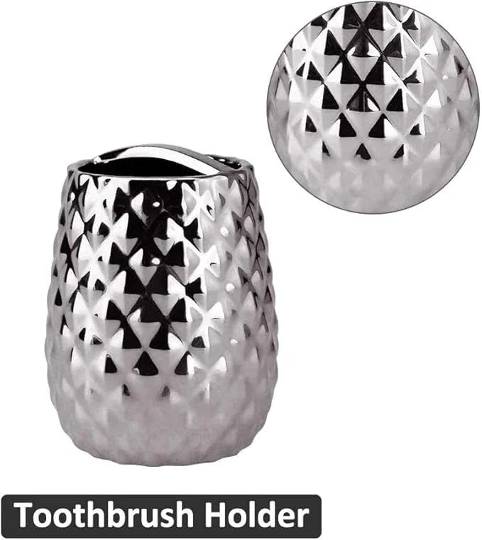 Silver Bathroom Accessories Set, Moroccan Trellis Bathroom Ensemble Complete Sets for Bath Decor Includes Soap Dispenser Pump, Toothbrush Holder, Tumbler, Soap Dish, Ideas Home Gift - ModernBath