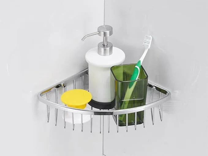 SANLIV Corner Shower Caddy,Chrome Corner Shower Basket,Wall Mounted Bathroom Soap Holder & Shampoo Shelf,Solid Brass Wire Basket Soap Dish for Inside Shower,Polished Chrome - ModernBath