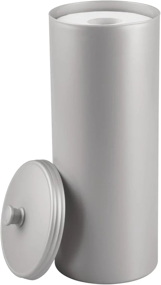 iDesign Freestanding Bathroom Toilet Paper Storage Holder with Lid for 3 Extra Rolls, Silver - ModernBath