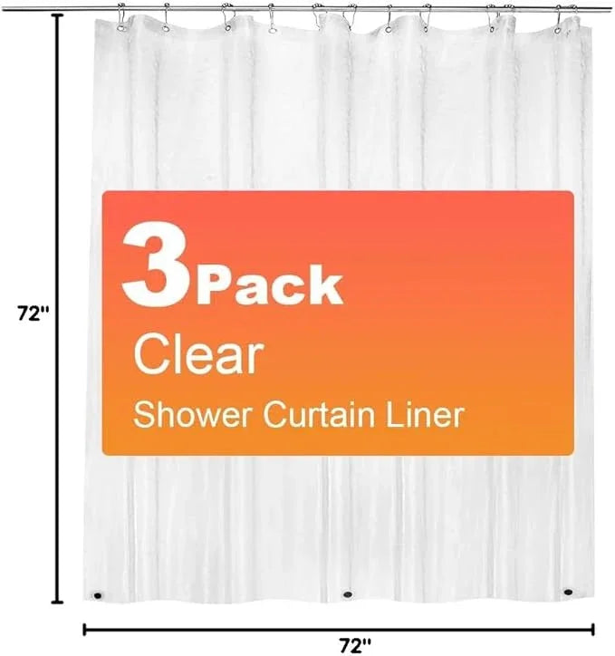 ZEMAHOME 3 Pack PEVA Plastic Shower Curtain Liner Premium Light Weight 72" x 72" Clear Bathroom Shower Showroom Curtain Liner with Rustproof Metal Gromments and Weighted Magnet - ModernBath