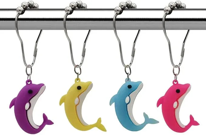 Generic Decorative Dolphins Shower Curtain Hooks, Set of 12, Stainless Steel, Shower Curtain Rings, Ocean Themed Decor - ModernBath