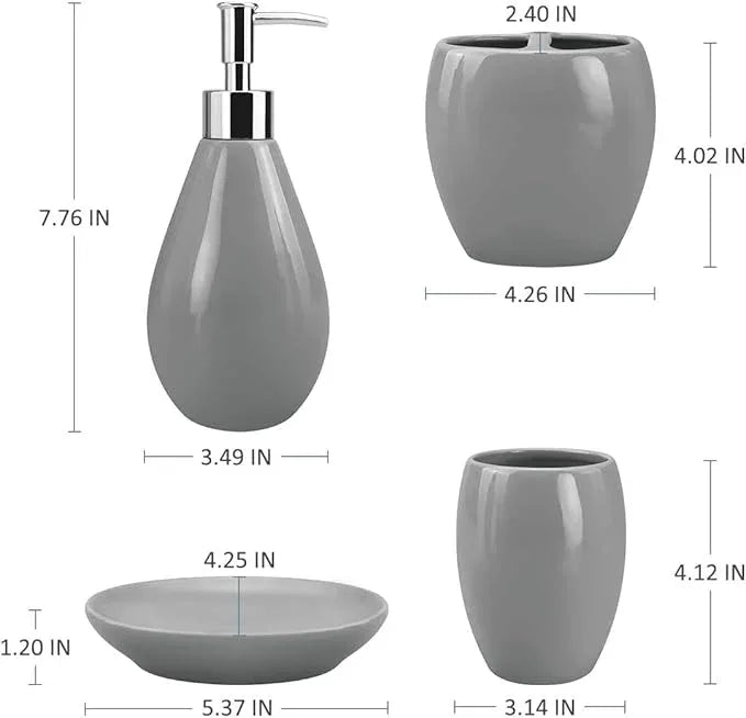 4-Piece Ceramic Bathroom Accessory Set, Bathroom Accessories Set Includes Soap Dispenser, Toothbrush Holder, Tumbler, Soap Dish, Complete Bathroom Ensemble Sets for Bath Decor, Ideas Home Gift - ModernBath