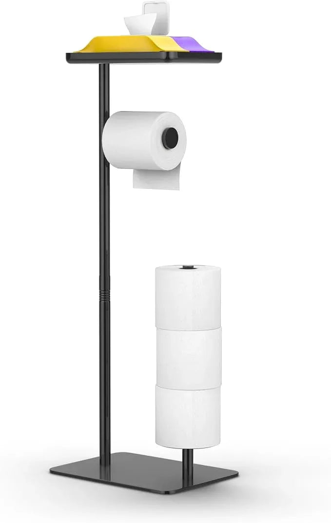 Day Moon™ Matte Black Toilet Paper Holder Free Standing Toilet Paper Holder with Storage - Toilet Paper Stand and Tissue Holder for Bathroom - Toilet Paper Holder with Shelf and Wipe Holder - ModernBath