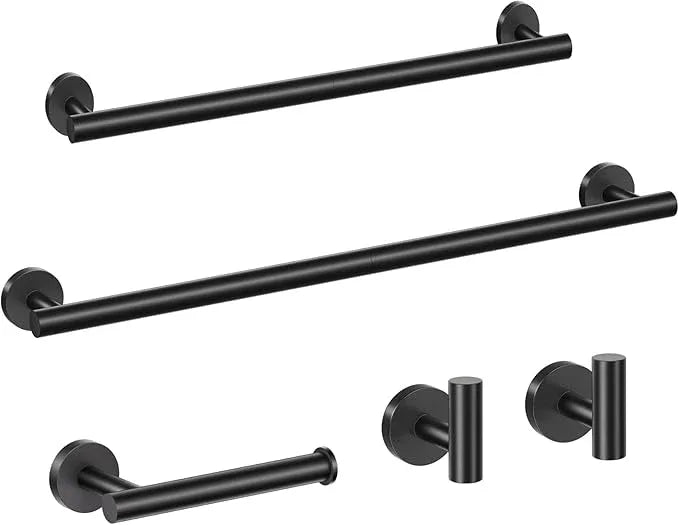 5 Pieces Matte Black Bathroom Hardware Set, 23.6-inch+15.35-inch Bathroom Towel bar SUS304 Stainless Steel Bathroom Towel Bar Set - ModernBath