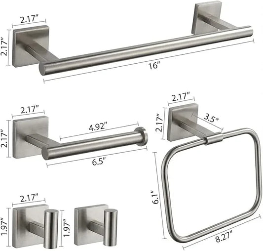 16" Brushed Nickel Bathroom Hardware Set 5-Piece, Fingerprint-Free SUS304 Stainless Steel Towel Bar for Small Bath & RV, Modern Square Bath Accessories Kit (Brushed Nickel) - ModernBath