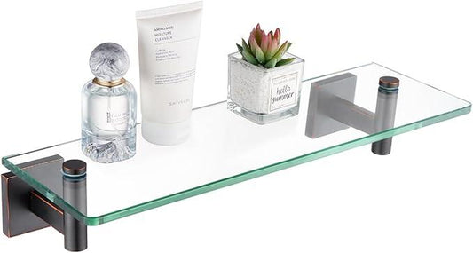 KOKOSIRI Wall Shelves Bathroom Hardware Glass Floating Shelf 12-Inch for Bedroom, Living Room, Kitchen, Hanging Rack Oil Rubbed Bronze B1105ORB-L12 - ModernBath