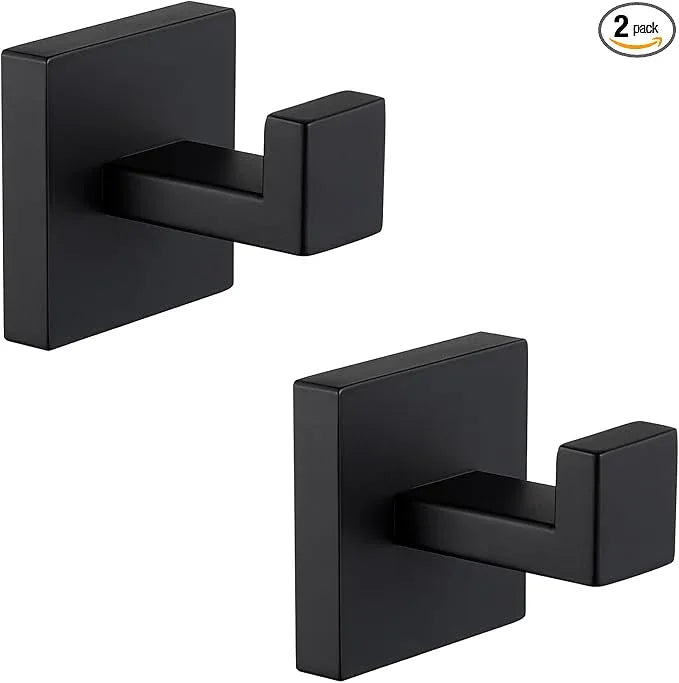 Angle Simple Matte Black Towel Hooks for Bathroom, SUS 304 Stainless Steel Square Wall Coat Hooks, 2 Pack - ModernBath