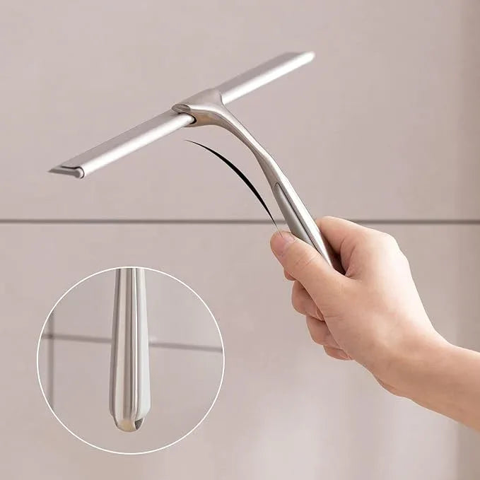 Shower Squeegee for Shower Doors 10 Inch Bathroom Squeegee for Windows,Kitchen,Mirror and Car Glass, Stainless Steel with Adhesive Hook - ModernBath