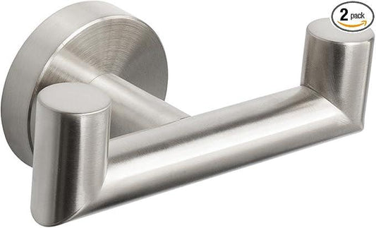 NearMoon Bathroom Double Towel Hook- SUS304 Stainless Steel Robe Towel Holder, Heavy Duty Double Coat Hook for Bathroom Livingroom Kitchen Wall Mounted (Brushed Nickel-U, 2 Pack) - ModernBath