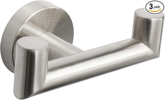 NearMoon Bathroom Double Towel Hook- SUS304 Stainless Steel Robe Towel Holder, Heavy Duty Double Coat Hook for Bathroom Livingroom Kitchen Wall Mounted (Brushed Nickel-U, 3 Pack) - ModernBath