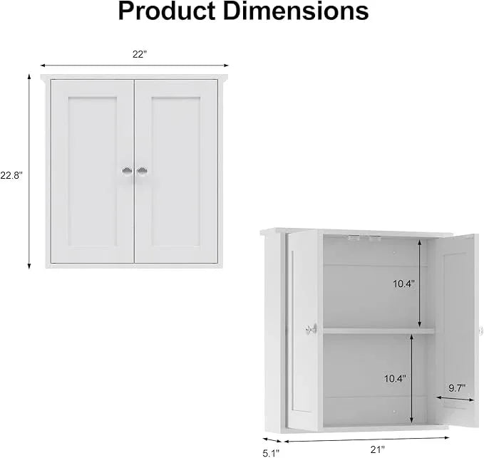 22x23 Bathroom Wall Cabinet,Medicine Cabinet for Bathroom Cabinet Wall Mounted,Over The Toilet Storage Cabinet with 2 Door,Surface Mount Medicine Cabinet for Laundry Room/Restroom,White - ModernBath