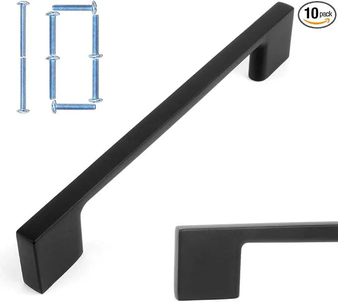 KOOFIZO Wide Foot Cabinet Bar Pull - Black Modern Solid Handle, 5 Inch/128mm Screw Spacing, 10-Pack for Kitchen Cupboard Door, Bedroom Dresser Drawer, Bathroom Wardrobe Hardware - ModernBath