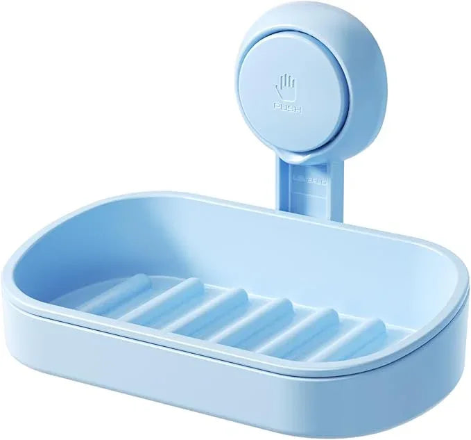 LEVERLOC Soap Dish Holder for Shower Suction Cup Wall Mounted Self Draining NO-Drilling Removable Bar Soap Sponge Holder for Bathroom Bathtub Kitchen Sink Waterproof Strong Vacuum Suction, Blue - ModernBath