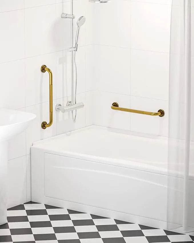2 Pack 20 Inch Bronze Shower Grab Bar Gold, Munzong Antique Brass Bathroom Grab Bar w/Anti-Slip Knurled Grip, Safety Balance Bar Bath Hand Rail Support Handicap Injury Elderly Senior Assist Handle - ModernBath
