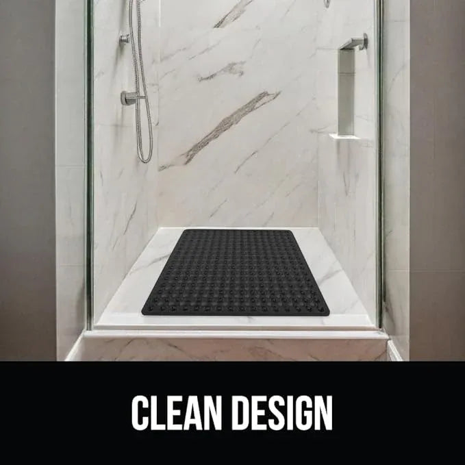 GORILLA GRIP Patented Square Shower Stall Mat, Small Bathtub Floor Mats for Stand Up Showers, Suction Cups and Drainage Holes, Machine Wash, Soft on Feet, Bathroom Accessories 21x21 Inch, Black Opaque - ModernBath