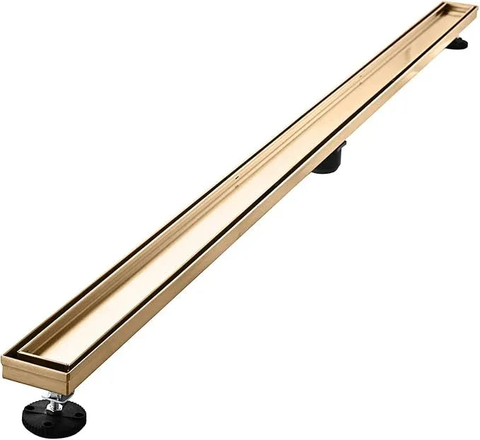 Linear Shower Floor Drain, Brushed Gold 60 Inch 304 Stainless Steel Bathroom Drains Kit, Rectangular Shower Trench Drain with Reversable Tile-in Pattern Drain Cover & Hair Catcher - ModernBath