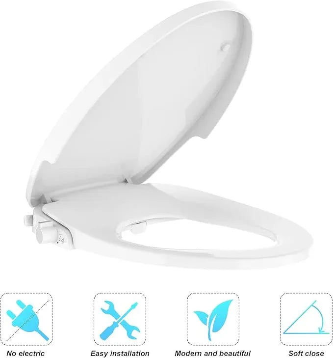 Round Bidet Seat with Dual Nozzle, Non Electric Toilet Bidet Attachment for Hygiene and Bathroom Use, Adjustable Water Stream and Self Cleaning Nozzles, PP Toilet Seat for Home - ModernBath