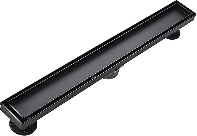 Linear Shower Floor Drain, Black 24 Inch 304 Stainless Steel Bathroom Drains Kit, Rectangular Shower Trench Drain with Reversable Tile-in Pattern Drain Cover & Hair Catcher - ModernBath