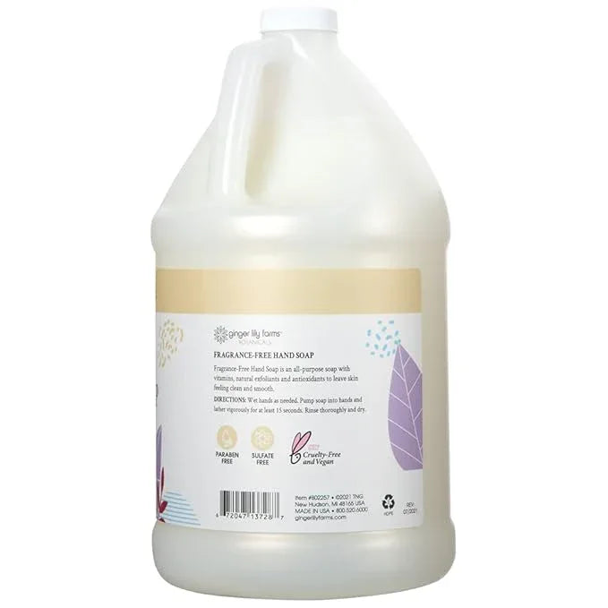 Ginger Lily Farms Botanicals All-Purpose Liquid Hand Soap Refill, Fragrance Free, 100% Vegan & Cruelty-Free, 1 Gallon - ModernBath