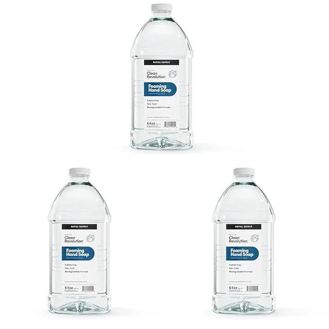 Clean Revolution Foaming Hand Soap Refill Supply Container, Ready to Use Formula, Fragrance Free, 64 Fl Oz (Pack of 3) - ModernBath