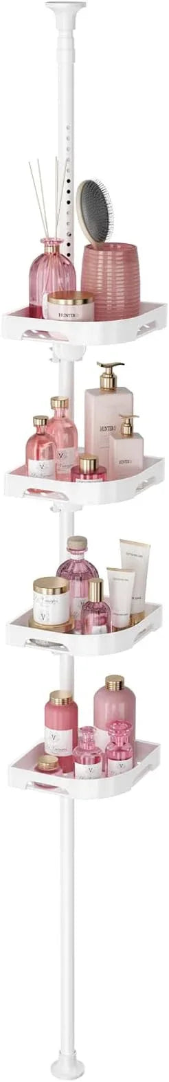 akinbas Tension Pole Shower Caddy Organizer with 4 Tier L-Shaped Rust Resistant Bathroom Corner Shelves with 34-124 Inch Adjustable No Drilling Quick Install Shower Rack for Bath Essentials (White) - ModernBath