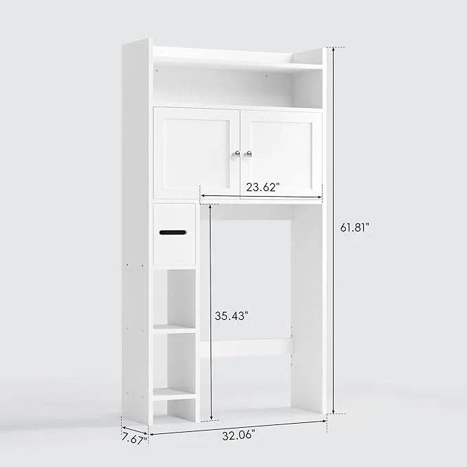 MU Over The Toilet Storage Cabinet with Doors, 32" Bathroom Storage Organizer with Side Shelves, Space-Saving Toilet Storage Rack for Bathroom, Laundry (White) - ModernBath