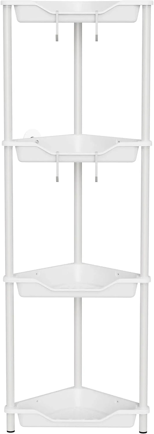 Orimade Rustproof 4 Tier Floor Standing Corner Shower Caddy Organizer, Plastic Metal Splicing Floor Corner Shelf Rack Stands for Bathroom, White - ModernBath