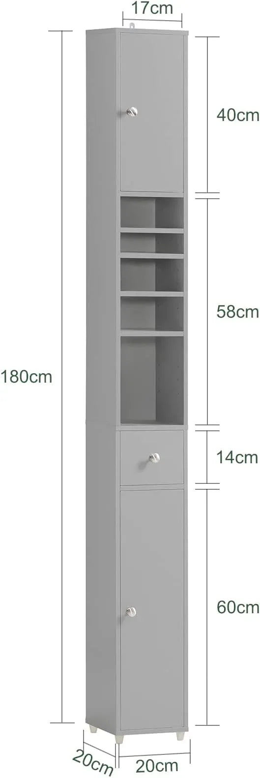 SoBuy Bathroom Narrow Storage Cabinet Skinny Tall Unit with Adjustable Shelves Slender Anti-Tipping Floor Standing Cupboard, Gray BZR34-HG - ModernBath