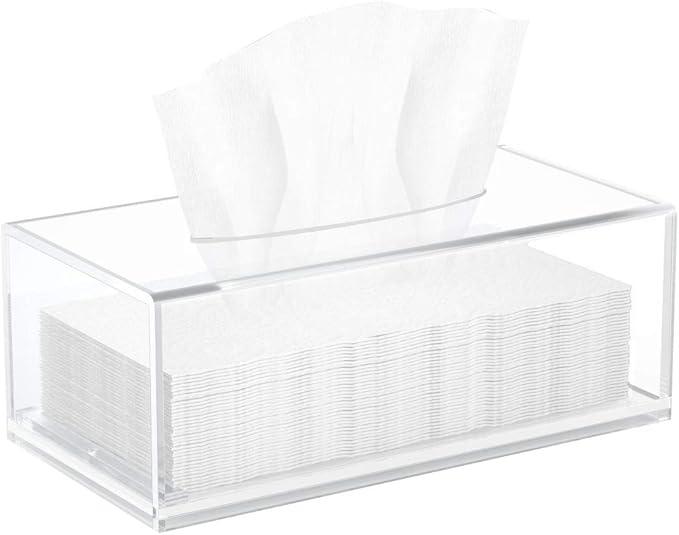 HIIMIEI Acrylic Tissue Box Cover, Rectangle Tissue Holder with Bottom Magnet, Modern Napkin Dispenser for Home Office Restaurant Clear - ModernBath