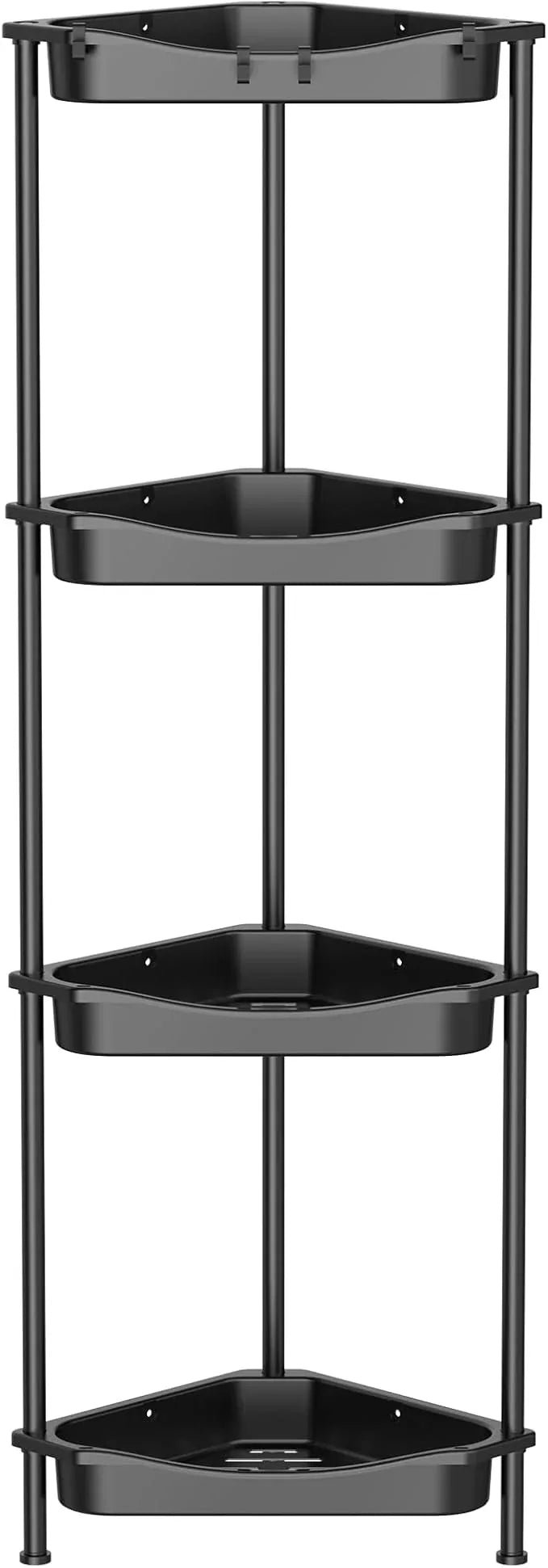 4 Tier Floor Standing Corner Shower Caddy Organizer Shelf with Hooks, Bathroom Shelves Stand Rack, Jet Black - ModernBath