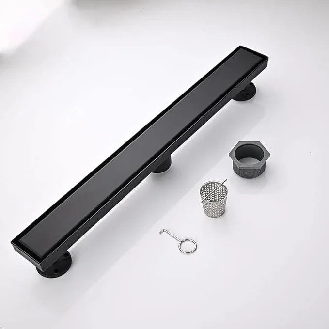 Linear Shower Floor Drain, Black 48 Inch 304 Stainless Steel Bathroom Drains Kit, Rectangular Shower Trench Drain with Reversable Tile-in Pattern Drain Cover & Hair Catcher - ModernBath
