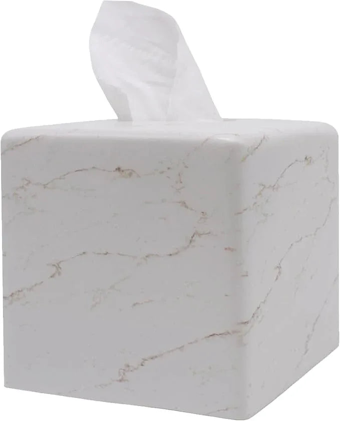 Huitony Marble Tissue Box Cover Square Decorative Stone Klenex Box Holder for Bathroom & Living Room with Handcrafted Texture (Marble-B) - ModernBath